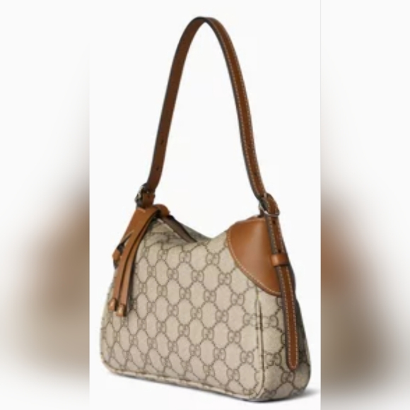 NWT Gucci GG Emblem Monogram Canvas Leather Trim Small Shoulder Bag 2 Straps - Picture 2 of 15